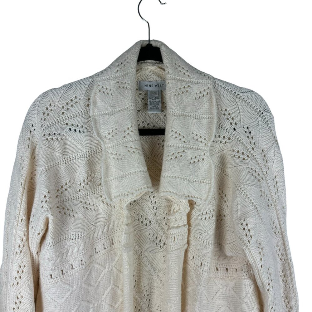 Nine West Women's Open Waterfall Cardigan – Cream, Longline, Wool Blend